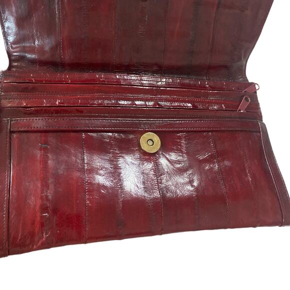 Vtg Eel Oxblood Red Leather Patchwork Clutch - Picture 4 of 7